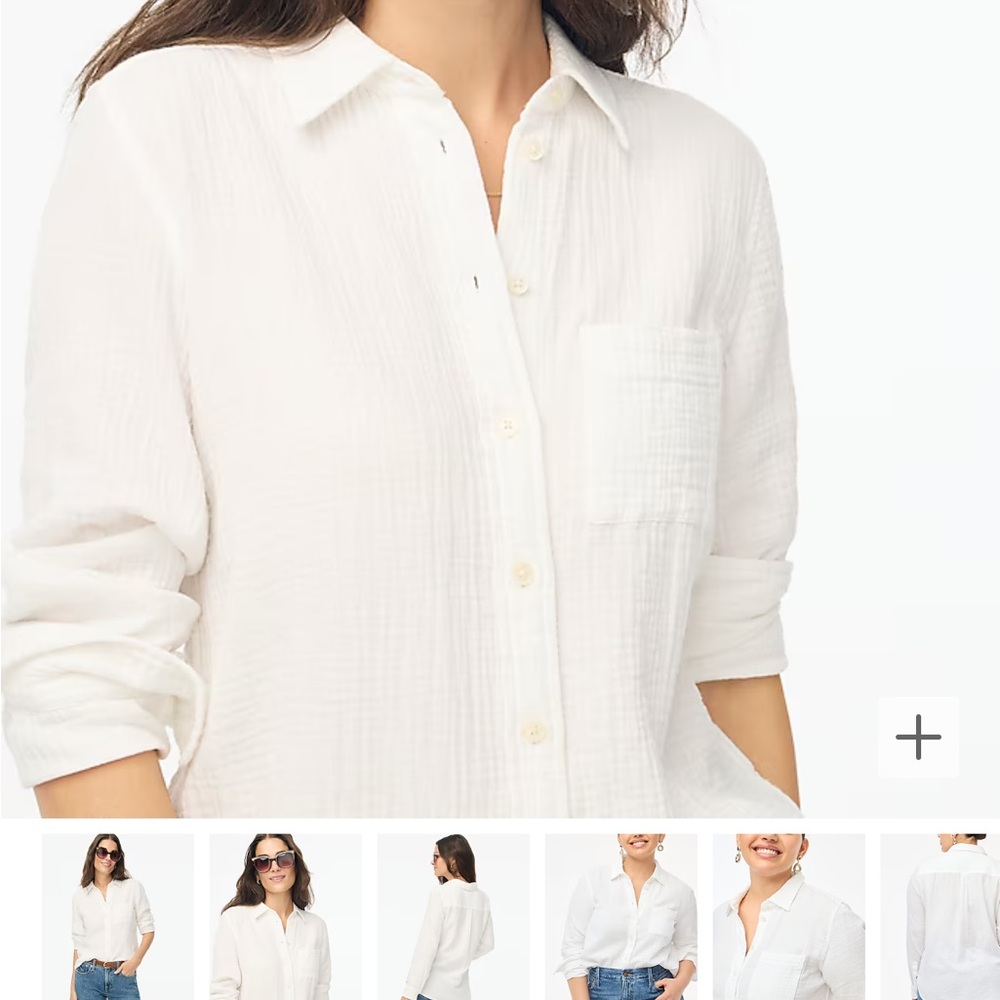 J CREW White Button-Up gauze Shirt petite small (runs large)